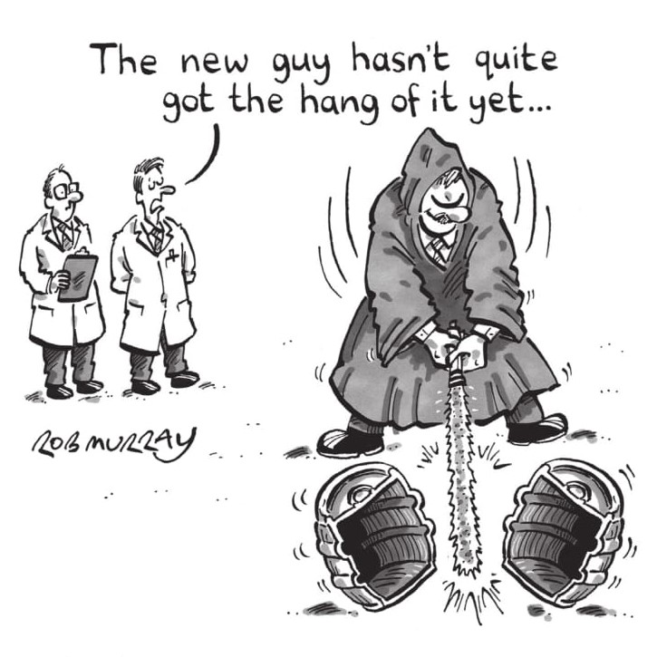 Timothy Taylor's cartoon advert depicting a brewer dressed as a Jedi knight slicing a cask in half with a lightsaber, referencing the LED tool we use to inspect every cask for cleanliness