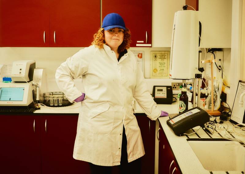 Timothy Taylor's Quality Assurance team in the lab testing beers.
